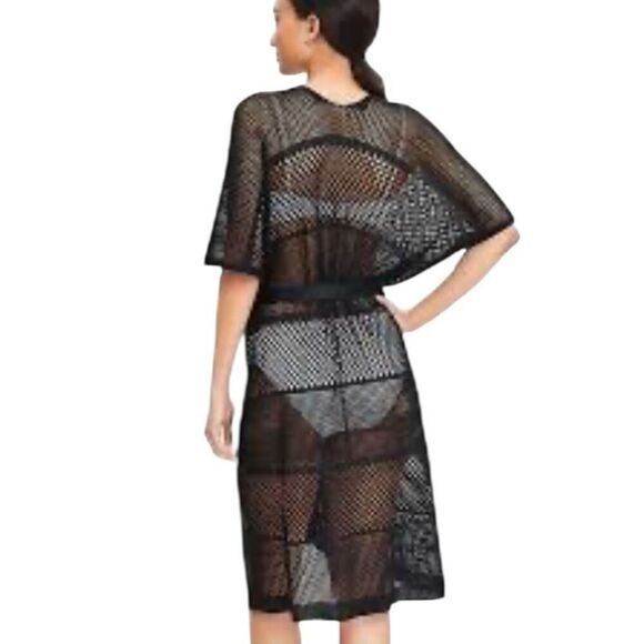 LOFT Crochet Kimono Beach Coverup Black with Belt Size XS /Small - Picture 4 of 11